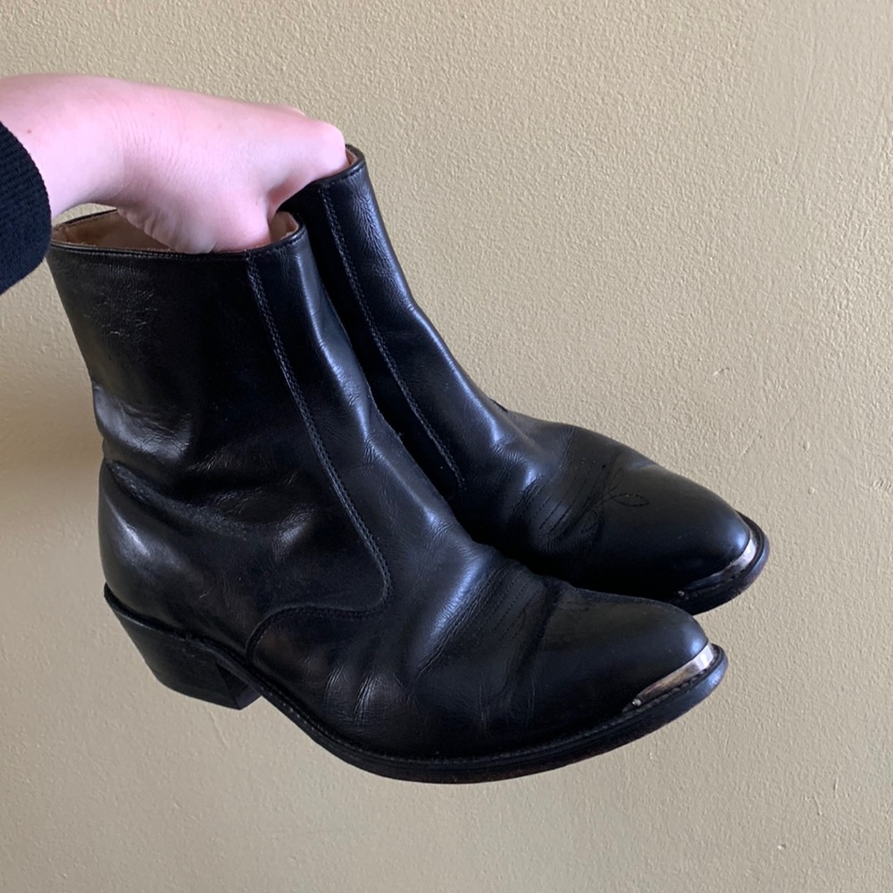Vintage Leather Cowboy Boots with Metal Tip